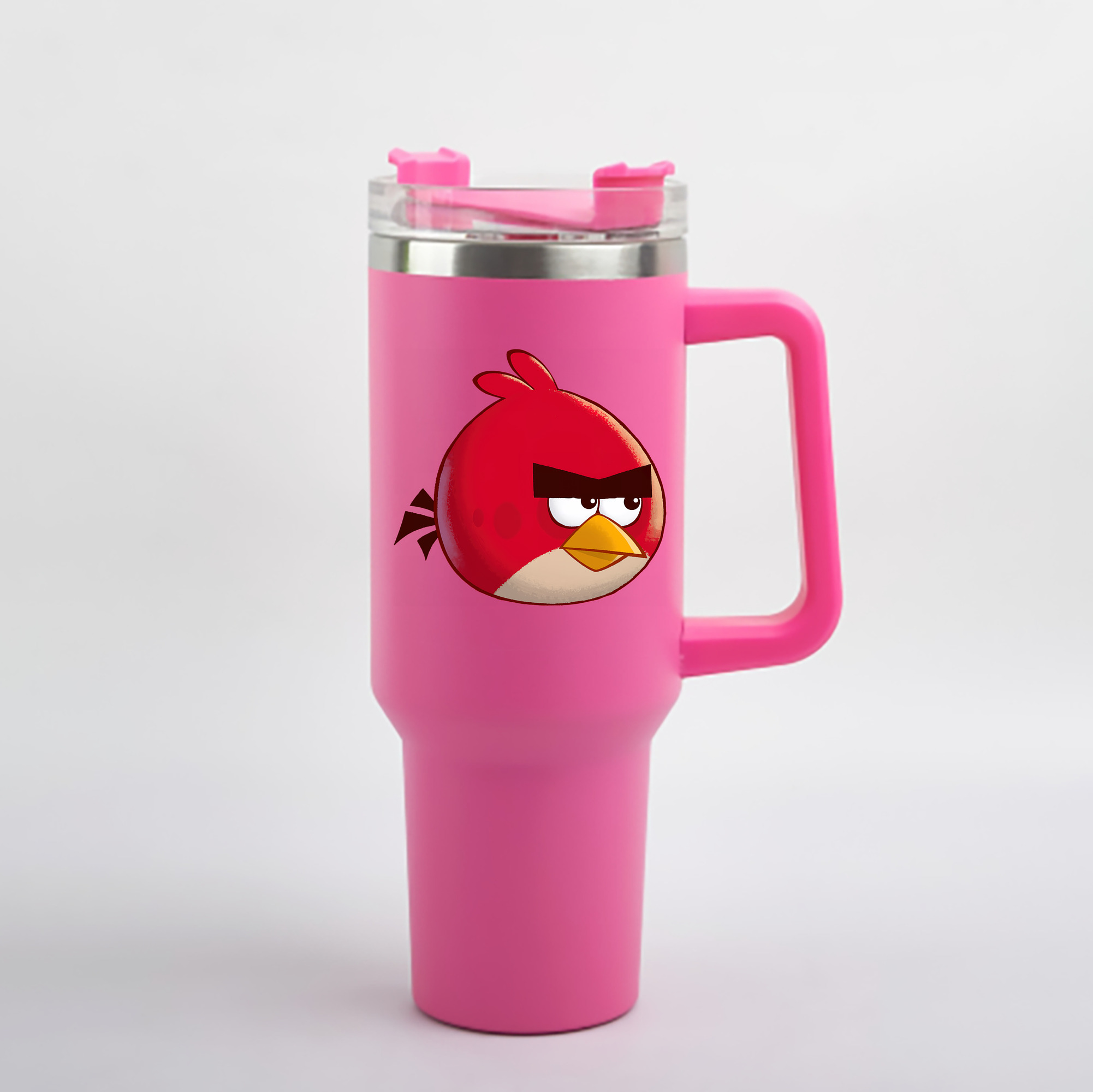 （画像用） Angry Birds アングリーバード 1200mL車用タンブラー - クリスタルステッカー（プラスチックストロー付き）